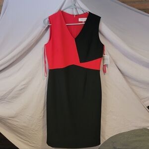 Kasper Asymmetrical Dress in Red and Black